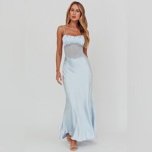 Elegant Light Blue Mesh Maxi Dress